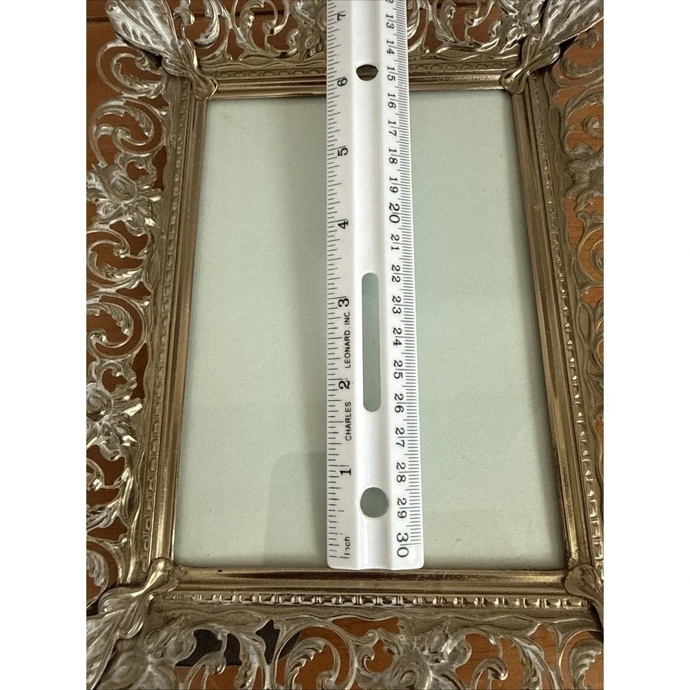 VTG Filigree Picture Photo Frame 5x7 Inch Brass Gold White Metal Ornate Standing